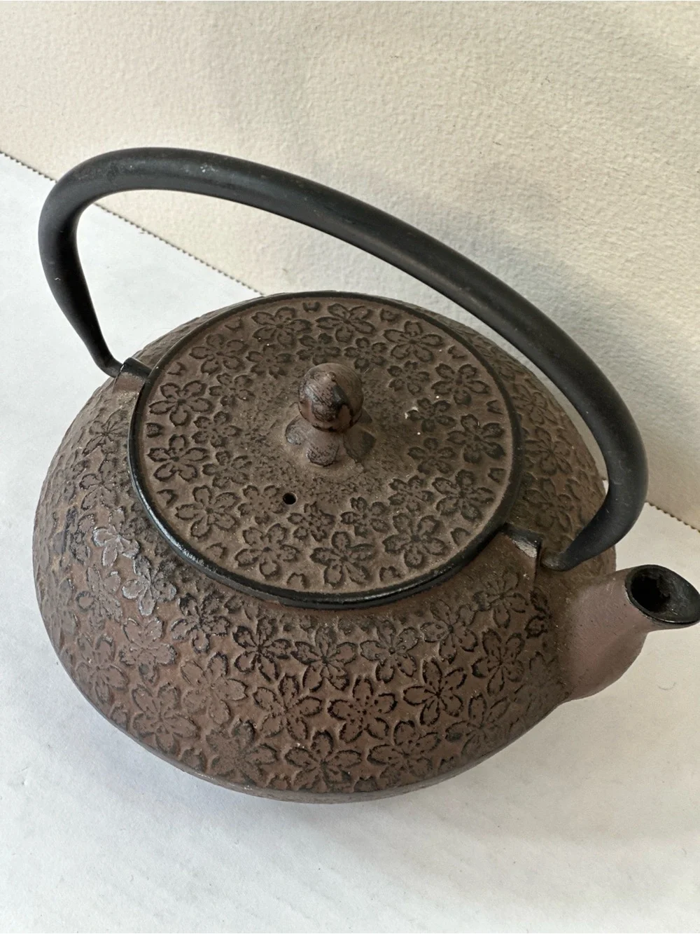 Vintage Japanese Nambu Tekki Cast Iron Tetsubin Teapot Cherry Blossom Sakura